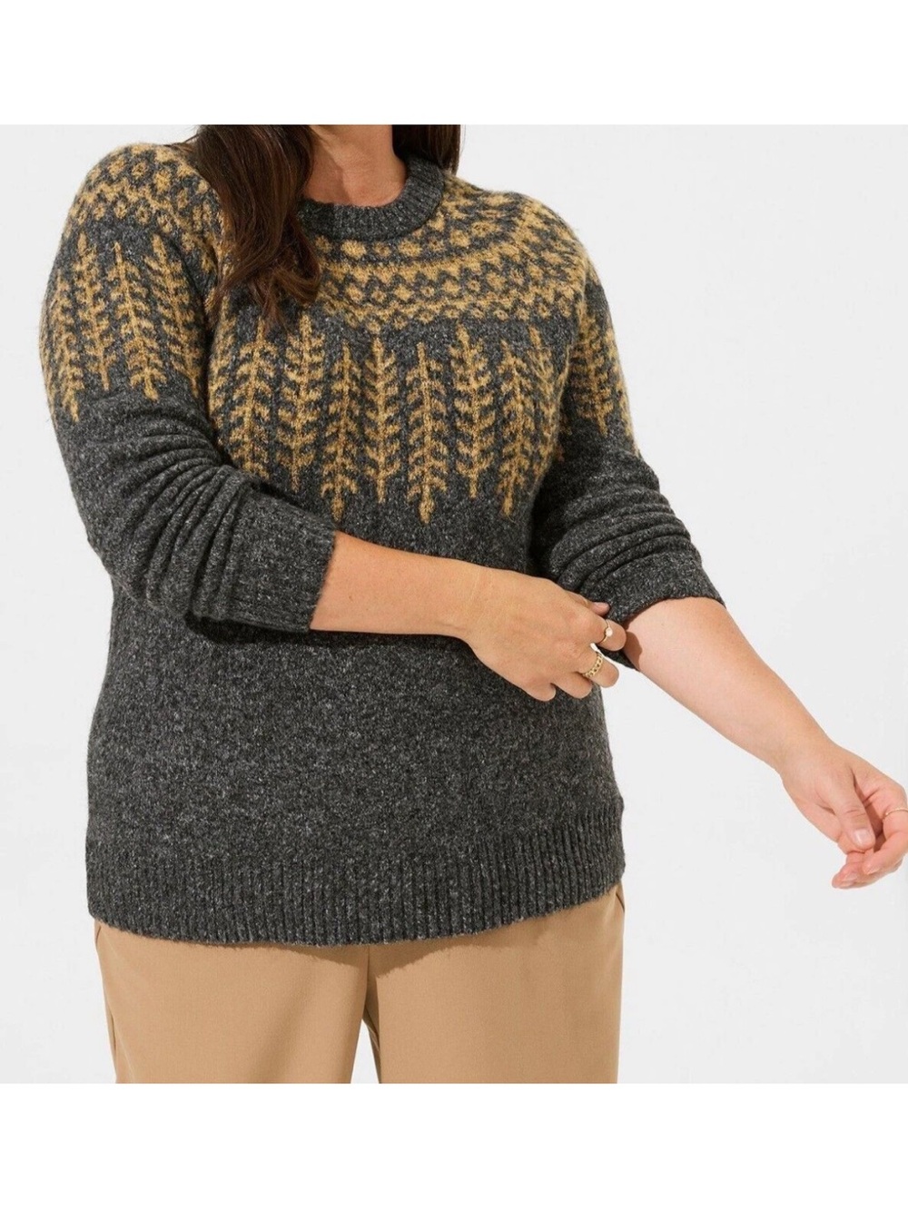 Torrid Vegan Cashmere Lurex Charcoal Gray & Mustard Fair Isle Sweater.Size 0 (L)
